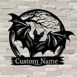 Personalized Custom Bat Metal Wall Art,Metal Bat Wall Hanging, Bat Decor Wall Sign, Halloween Bat Wall Art (Bat B)