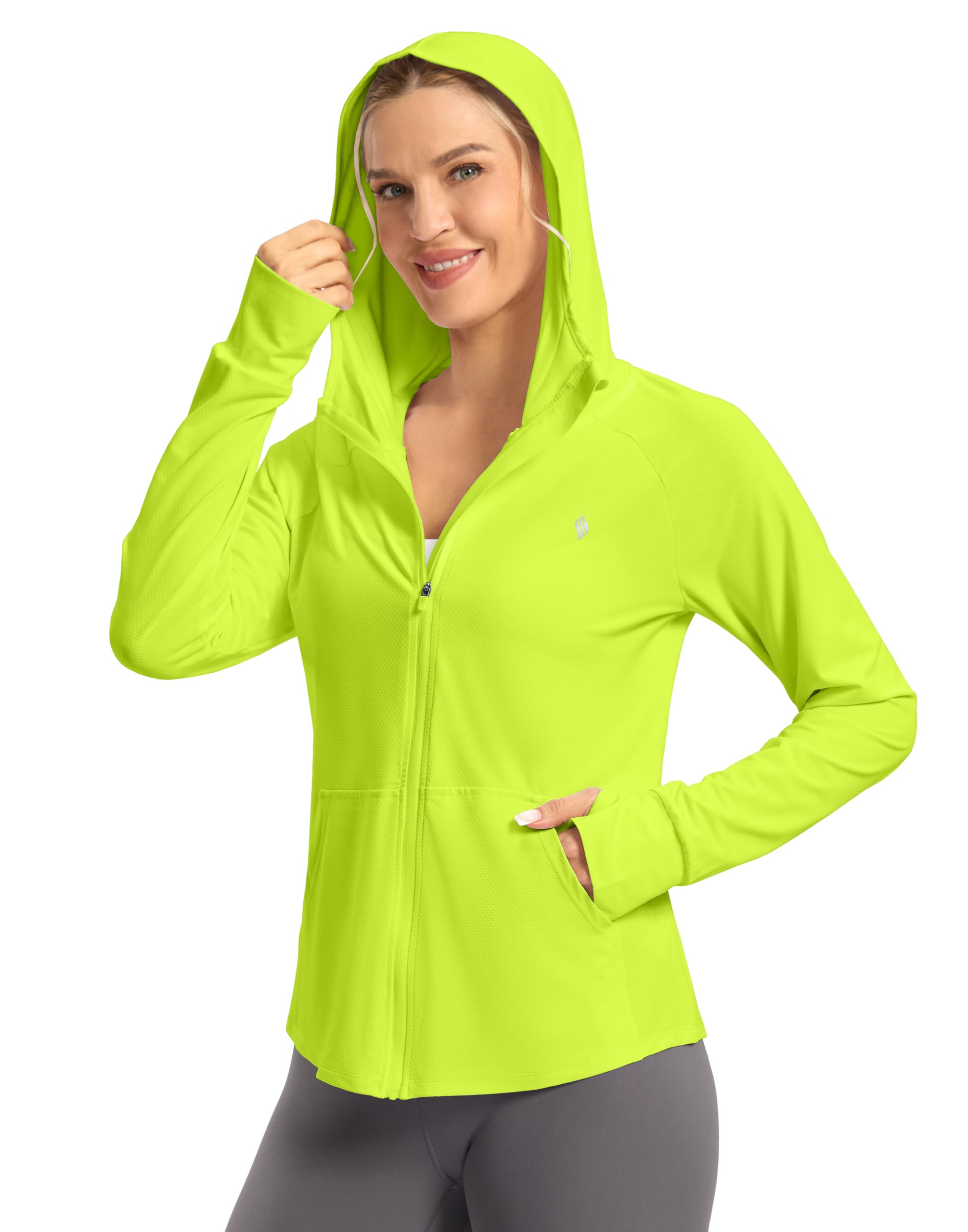SANTINY Veste à capuche anti-UV UPF 50+ pour femme - Protection solaire - Fermeture éclair - Léger - SPF - Manches longues - Pour la randonnée, la course à pied