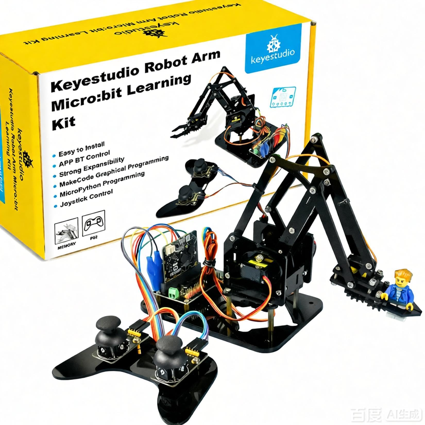 KEYESTUDIO 4DOF Robot Arm Kit (Exclude Microbit V2) Compatible with BBC Micro:bit V2, DIY Robot Kit for Microbit Starter Kit with MakeCode/Python Coding for Programming Learning of 14+Teenagers