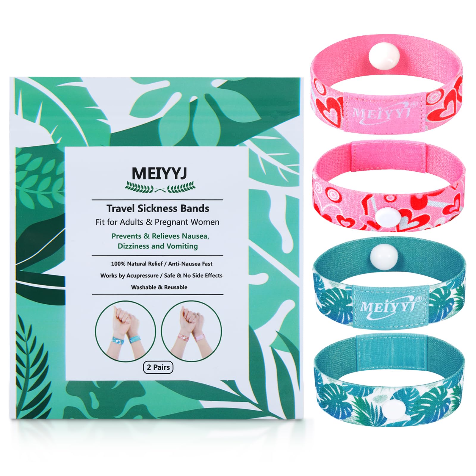 MEIYYJAnti Sickness Wristbands for Adults Travel Sickness Bands Sea Sickness Wristbands for Pregnancy Morning Sickness,Car,Sea,Flying,Trip Sikcness (Medium Size)