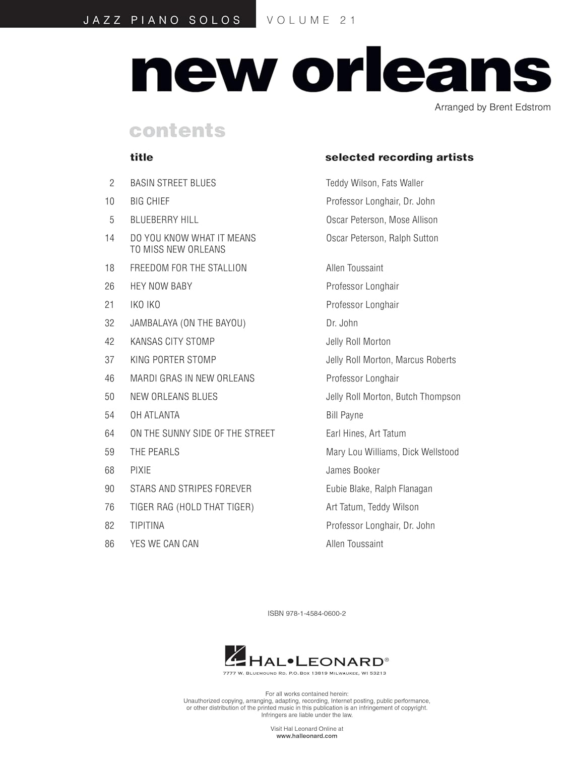 New Orleans Jazz Piano Solos Sheet Music Songbook for Piano Solo | 20 Classic New Orleans Jazz Standards Arranged by Brent Edstrom | Jazz Piano Solos: Volume 21 Collection Edition Series image 3