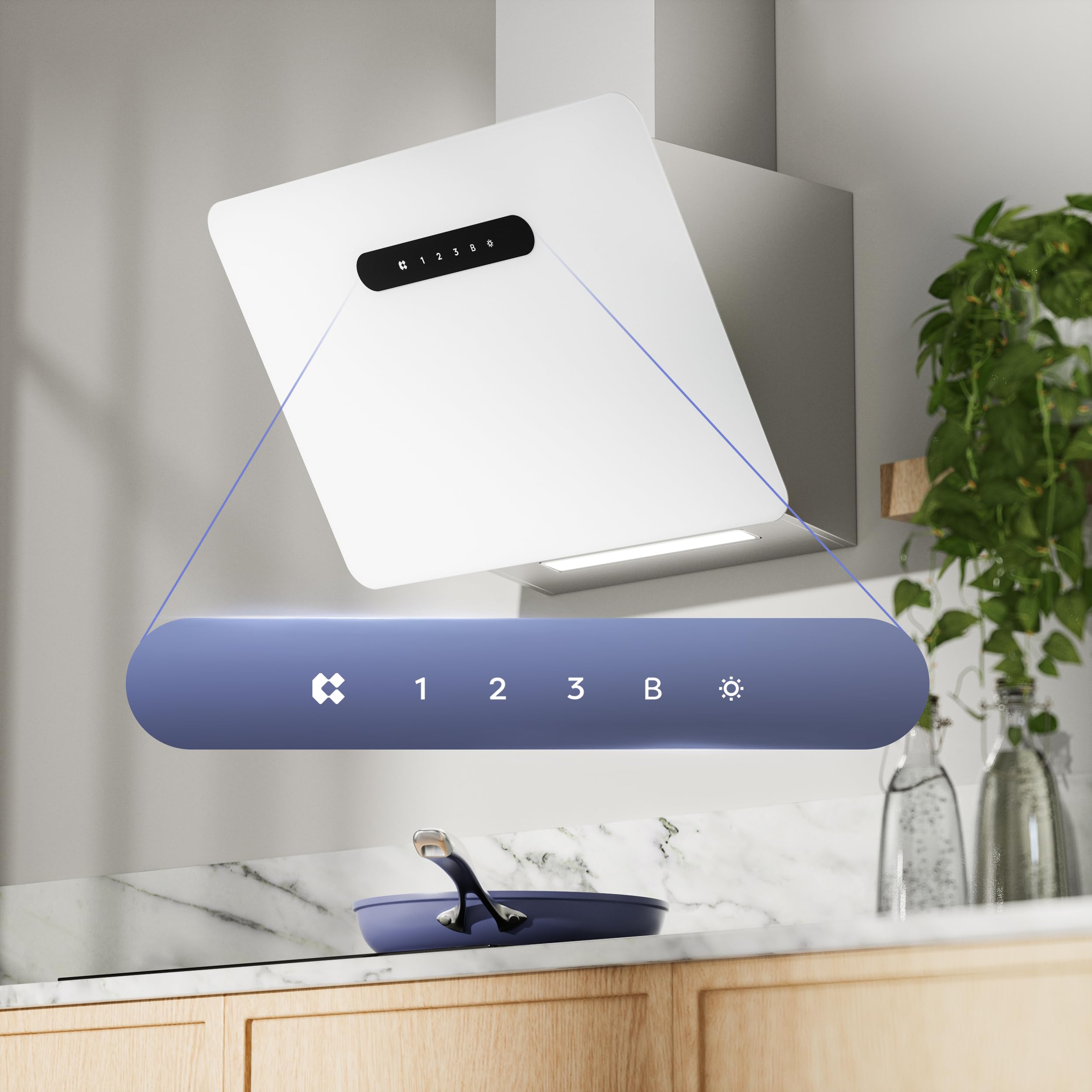 Ciarra A+++ Cappa Aspirante 60cm 650 m³/h - APP WiFi Connessa - Cappa Inclinata - 3 Velocità - Filtri al Carbone Inclusi - Evacuazione o Riciclaggio - Bianco -CBCW6736K