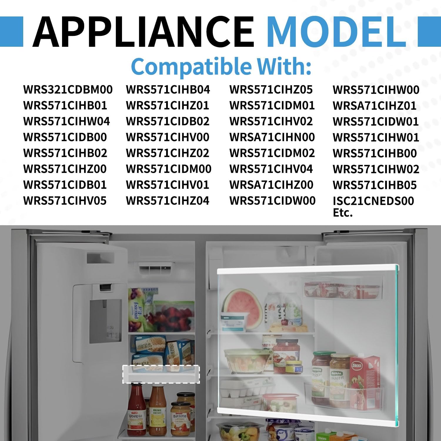 W11130203 Freezer Glass Shelf Compatible with Whirlpool Refrigerator WRS571CIHZ02 WRS571CIHZ04 WRS571CIHZ01 Replaces W10527849 W10773887 WPW10527849 4545866 AP6262440 PS12347522 EAP12347522
