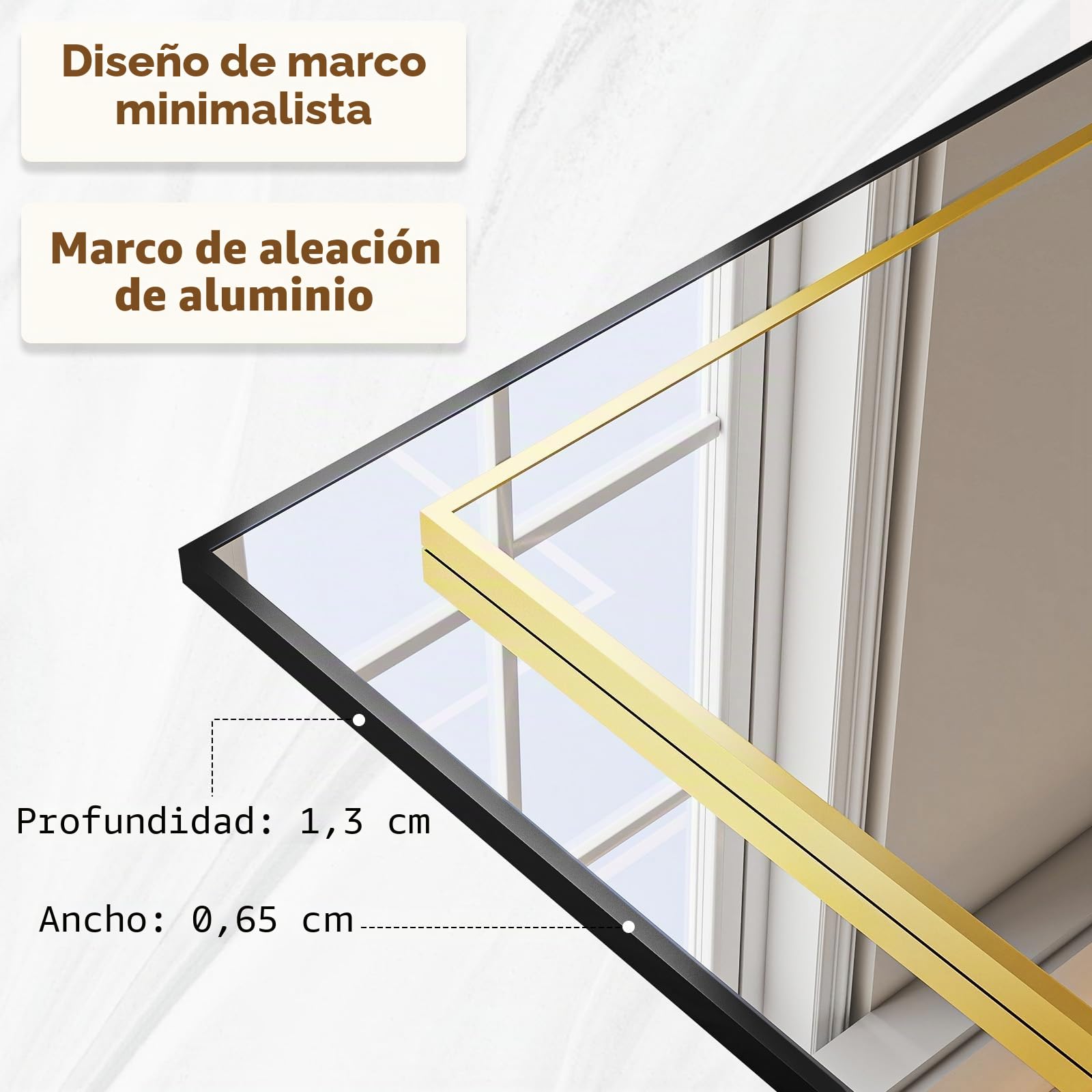 BEAUTYPEAK Espejo de cuerpo entero 60x165 cm a prueba de roturas, espejo de pie colgante, dorado