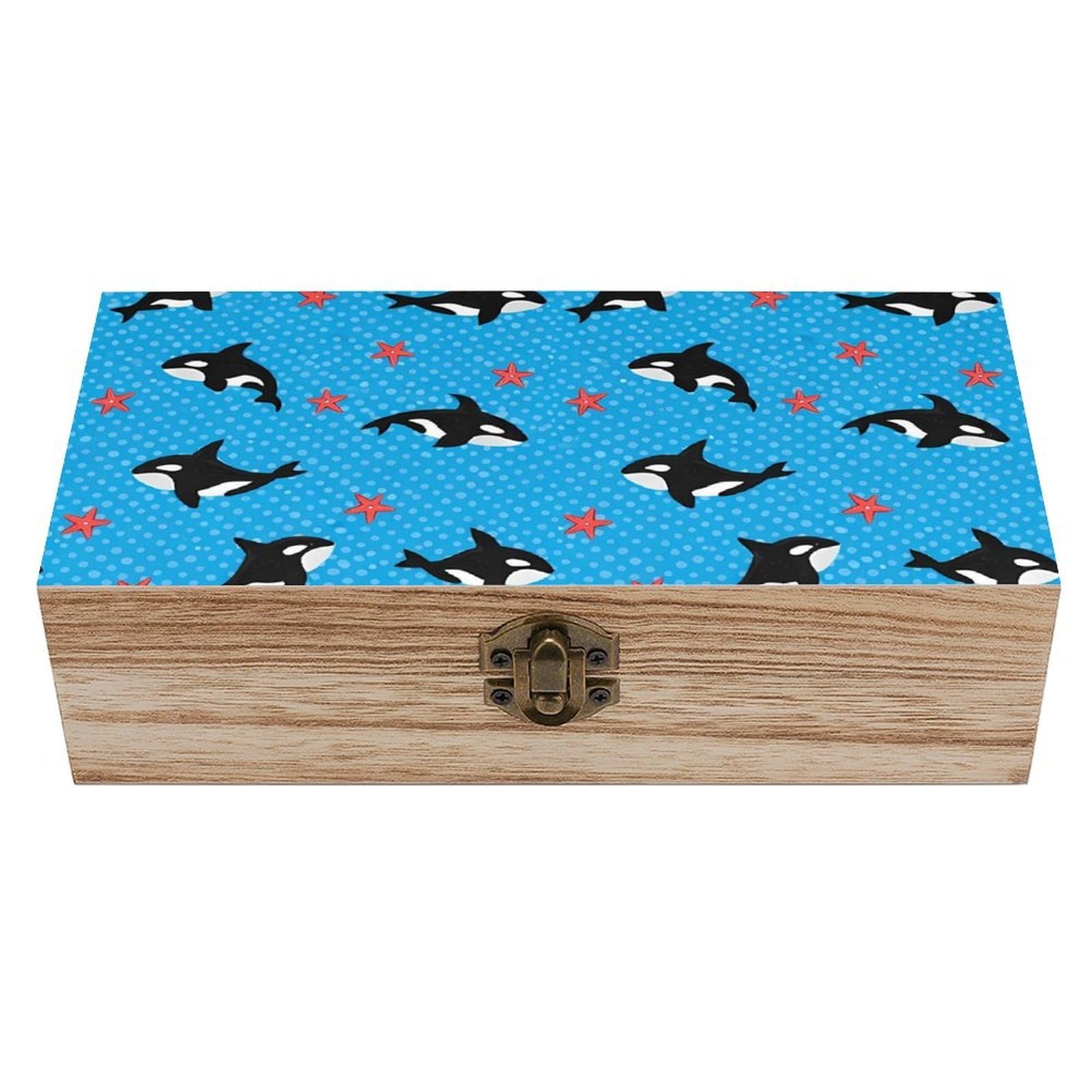 HLBSDM Ocean Sea Animal Orca Whale Wooden Storage Box