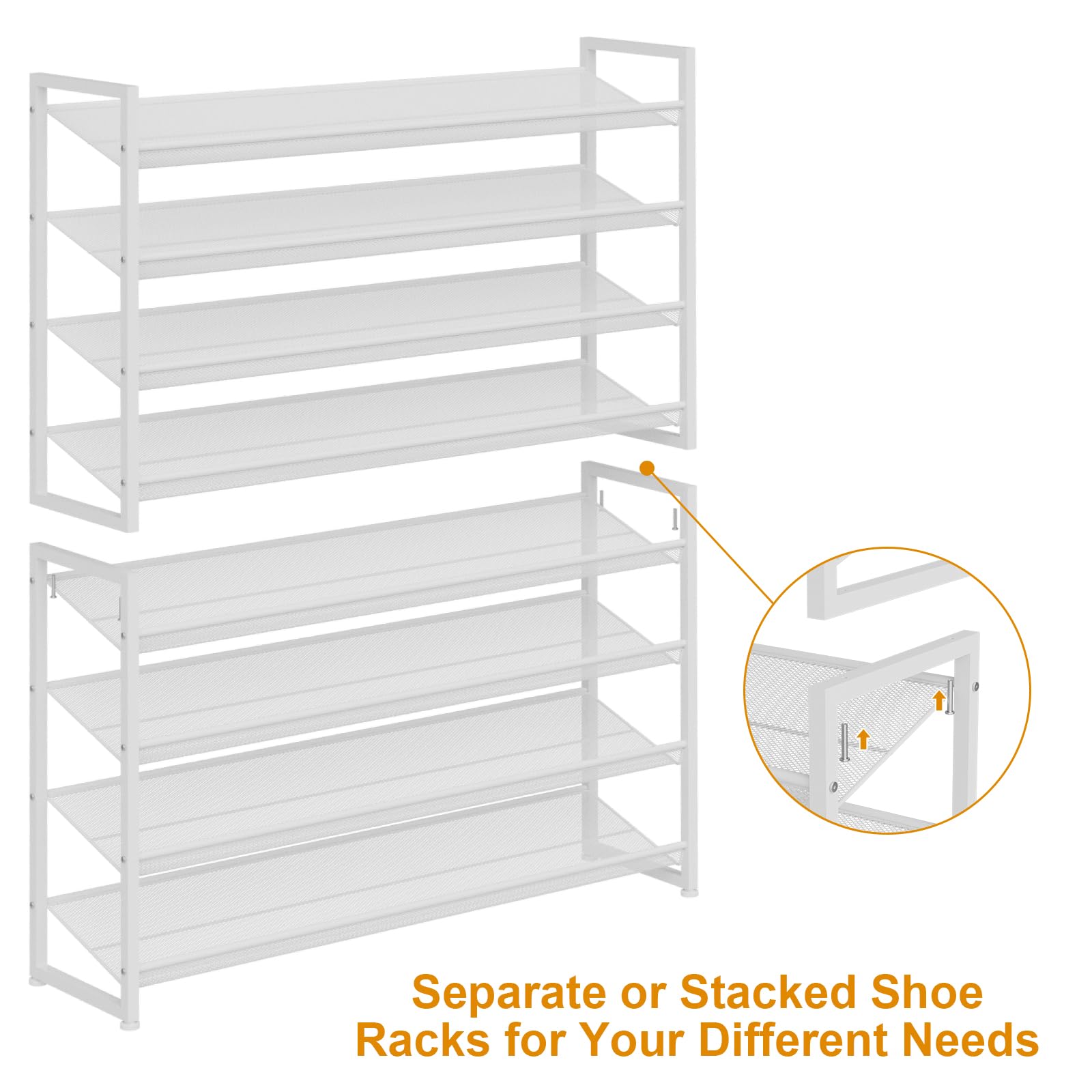 Grande scarpiera organizer per scarpe, in metallo resistente, impilabile, verticale, per armadio, porta d'ingresso, fino a 50-62 paia (bianco, 8 ripiani)