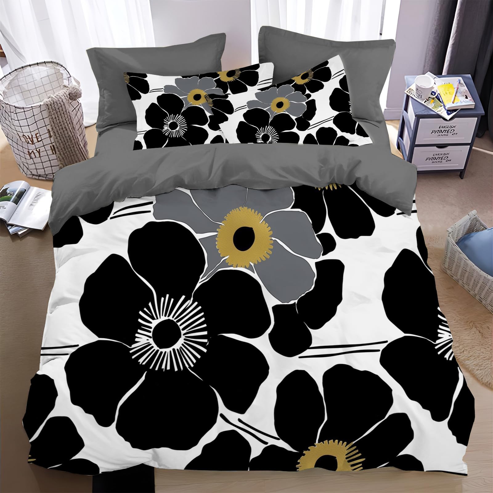 Parure de Lit Grand Floral Noir pour une Chambre Ado Style Western