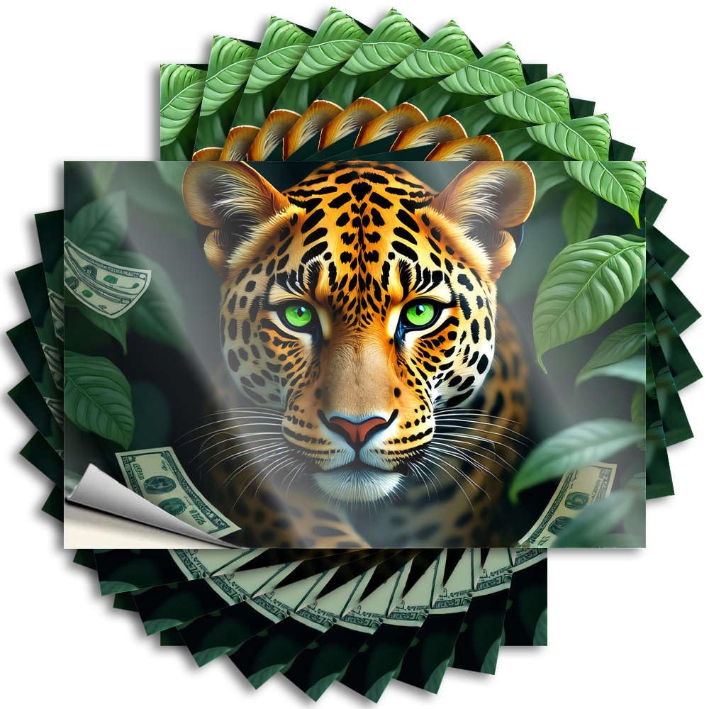 Big, Tattoos Bottle A Leopard with Green Eyes Surrounded By Money | Hunting Teenage Room Decor(12X18CM)