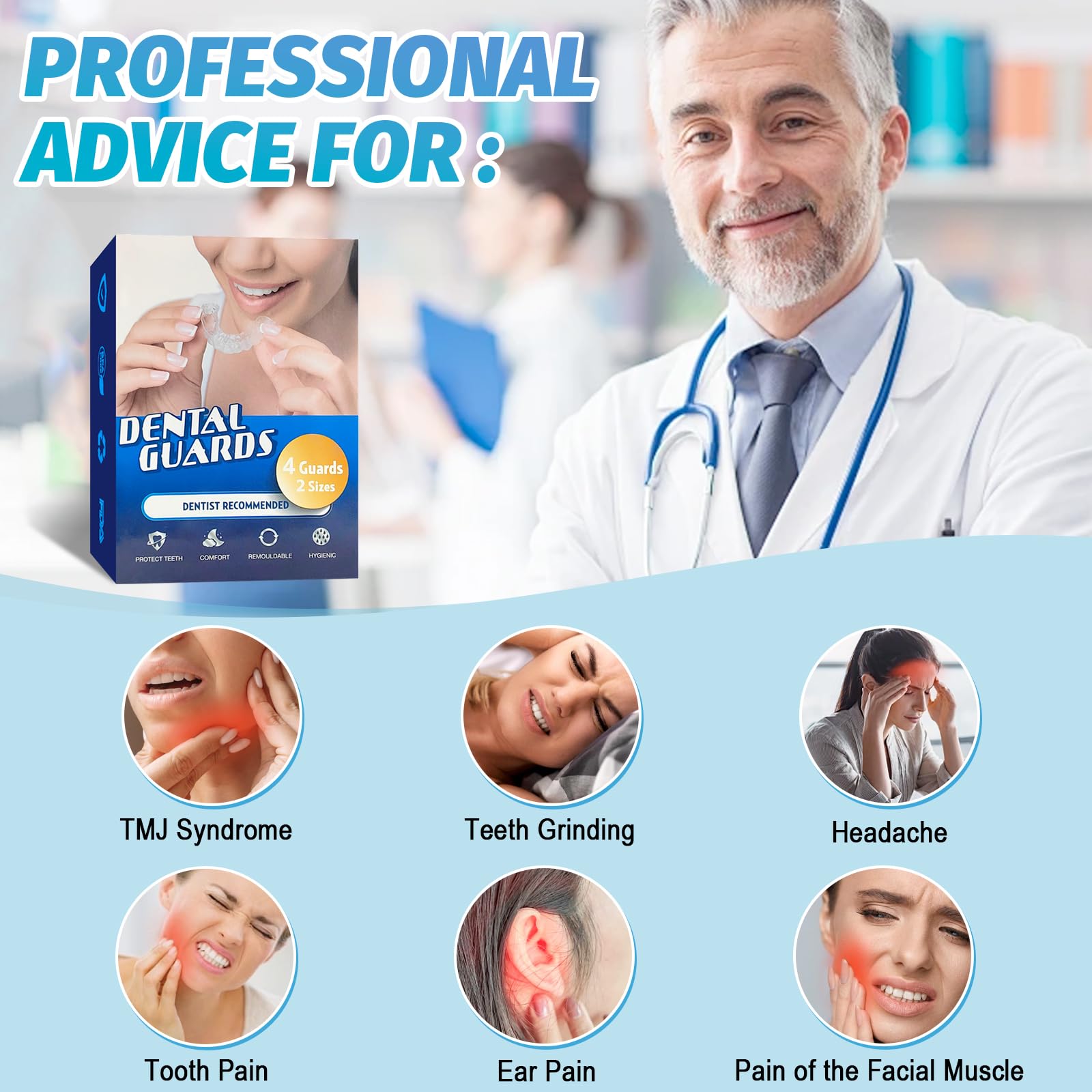 4 Piezas Férulas Dentales, 2 tamaños Ferula Descarga Bruxismo, Kit de Protección Dental, Férula de Descarga Nocturna, Mejora la Del Sueño