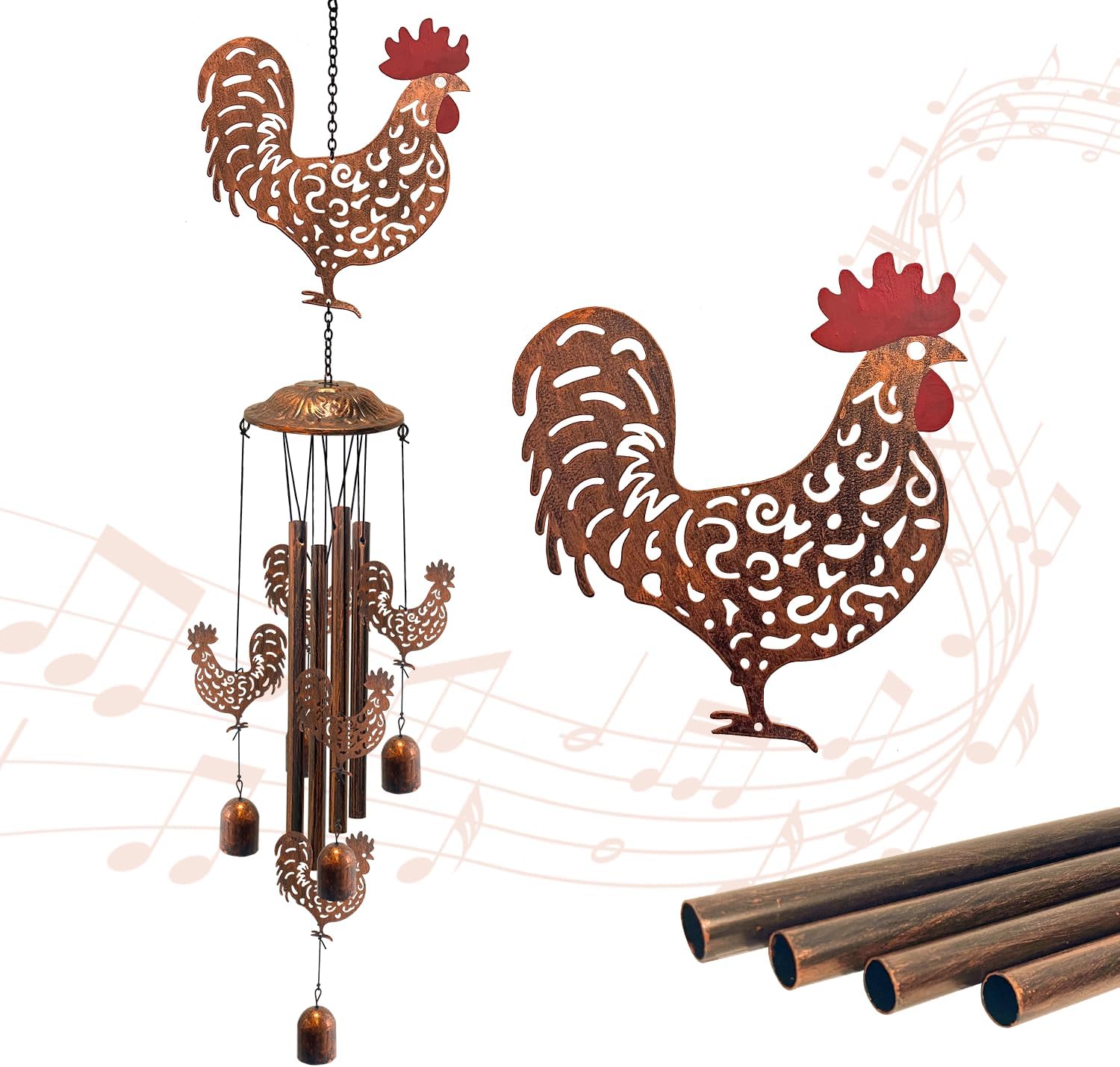 Chicken Wind Chimes for Outside, Rooster Gifts for Women/Men/Sympathy Gift/Memorial Gifts/Birthday Festival Gift Metal Windchimes Outdoors/Indoors, Patio,Garden Decor, Home, Yard Decor