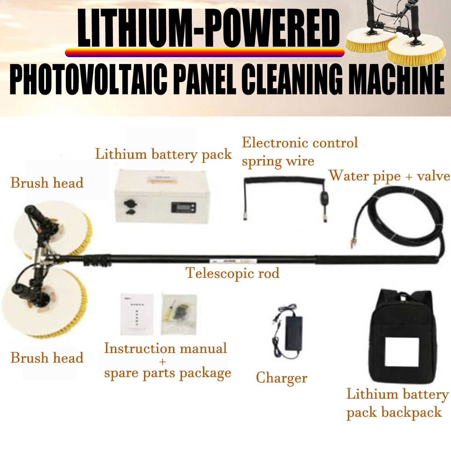 Cepillo de limpieza automático de cristales para ventanas, limpiador eléctrico de panel solar de mano, cepillo de agua de techo de doble propósito, herramienta de limpieza fotovoltaica eficiente