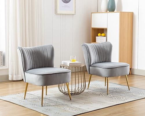 Miniatura 23 de CIMOTA Juego de 2 sillas decorativas de terciopelo, modernas, sin brazos, con respaldo alado, sofá individual, silla de esquina cómoda con patas