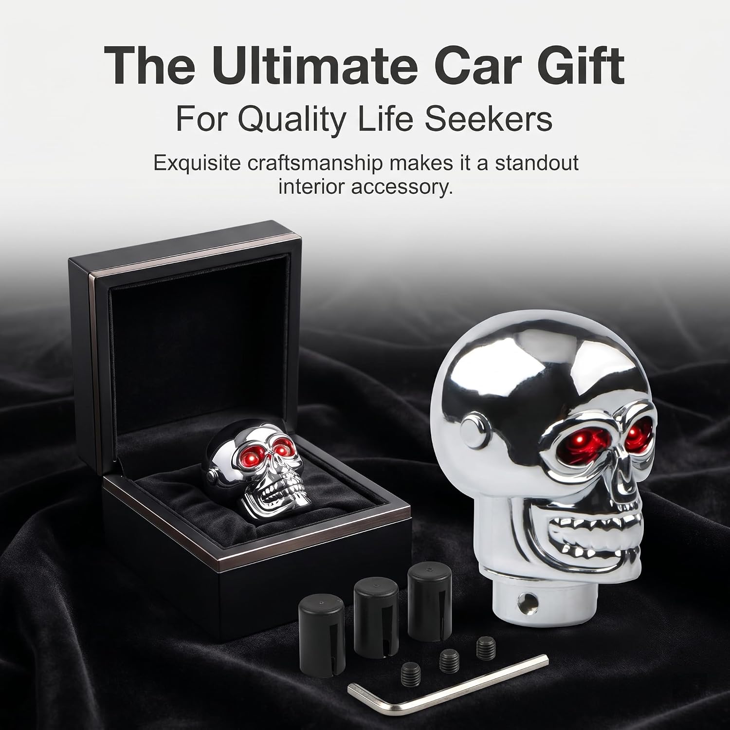 1 PC Car Shift Knob, Skull Shifter Knob with Adjustable LED Eyes, Personalized Gear Shift Head with Adapters, Universal for Most Manual Cars, Trucks, SUVs (Red)