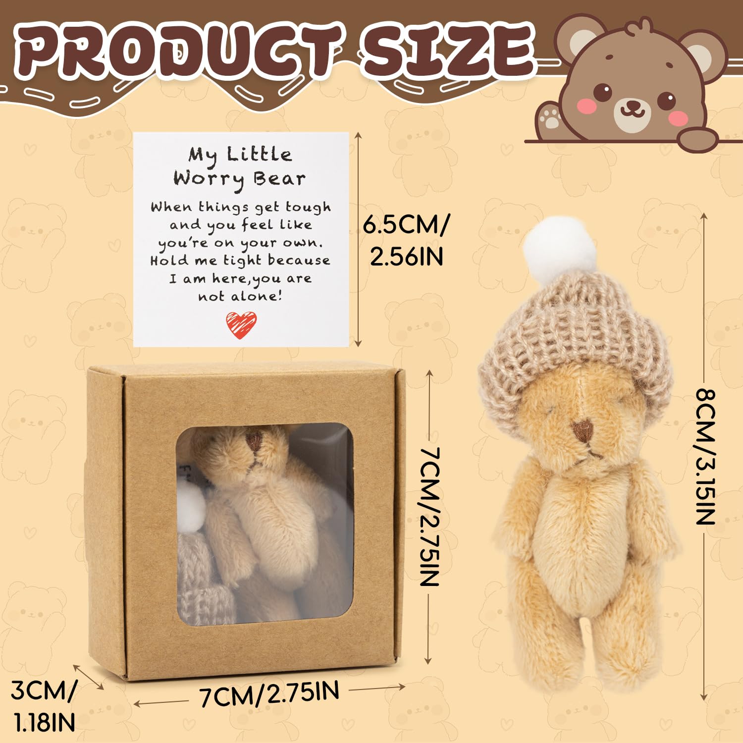 3pcs Worry Bear Hug in a Box, Pocket Bears in Box, Little Bear - Image 3