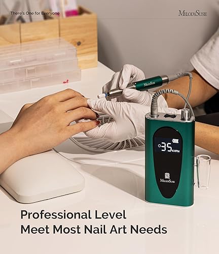 Miniatura 4 de MelodySusie Taladro de uñas profesional MM400C de 35000 rpm, lima de uñas inalámbrica recargable, verde con máquina de ruido blanco con 31 sonidos