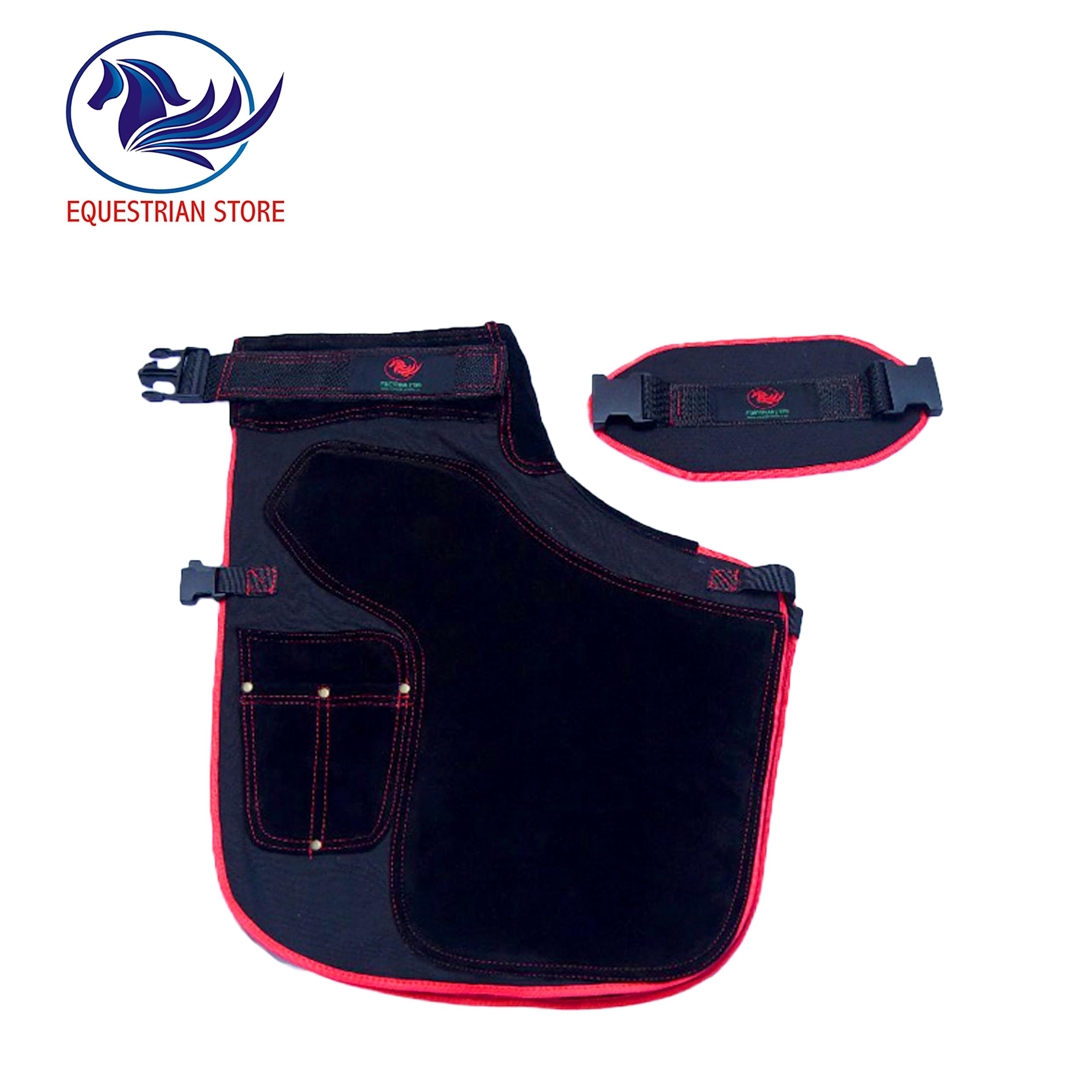 EQUESTRIAN STORE Blacksmith Tablier réglable en cuir de qualité supérieure de 59 cm à 23 pouces - En daim véritable - Pour homme et femme, Black & Red Pipe, 59 cm