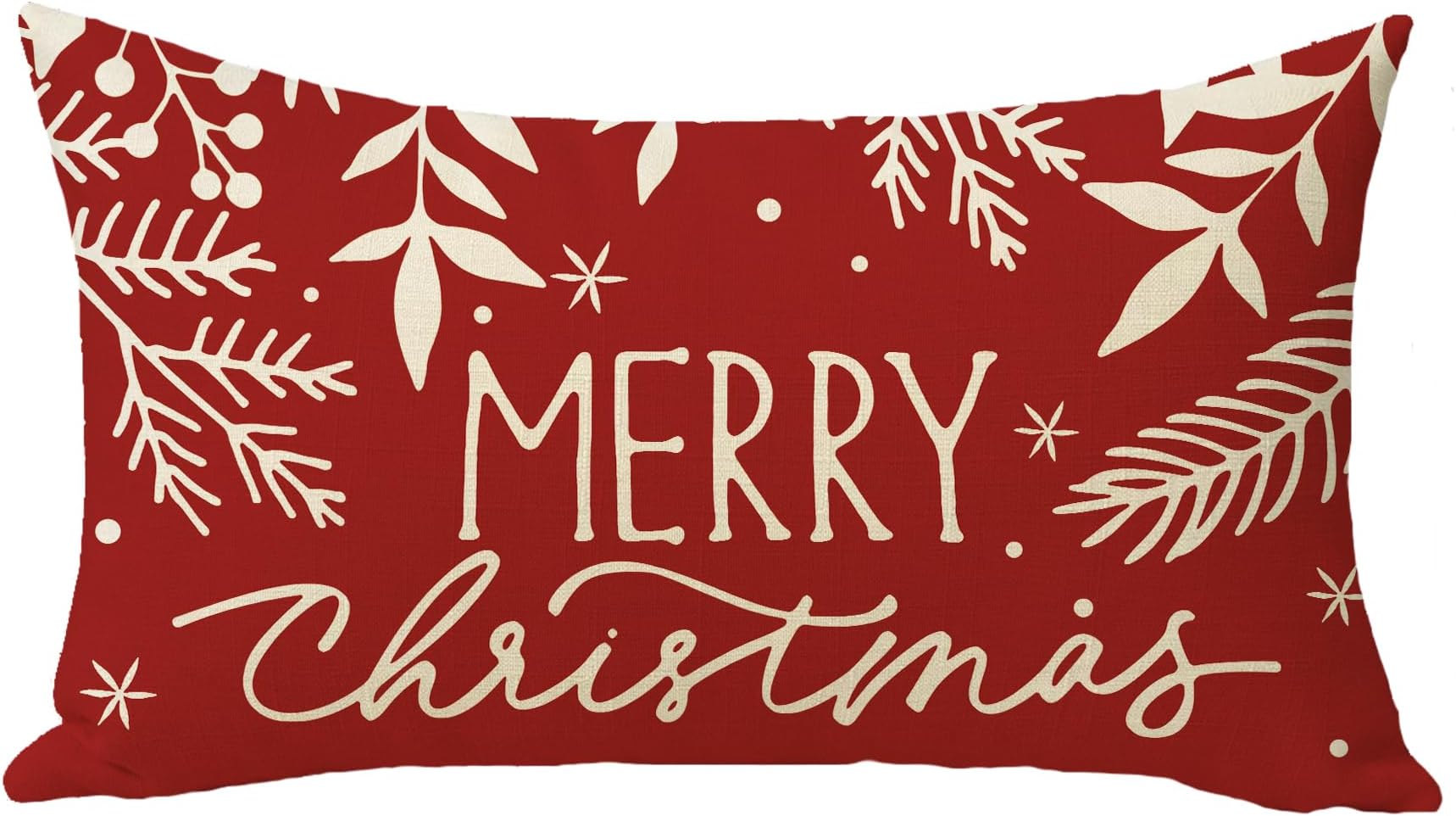 Softxpp Merry Christmas Lumbar Decorative Throw Pillow Cover, Rectangular Red Xmas Berries Leaves Cushion Case Decor, Winter Holiday Seasonal Home Decoration Pillowcase 12 x 20 XPP