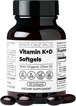 Santa Cruz Paleo Vitamin K2 + D3 Softgels, Daily Supplement with Organic Olive Oil, Includes Vitamin K1 & Two Forms of K2, Supports Heart & Bone Health, Gluten Free, Sugar Free, Paleo, Keto, 60 Count