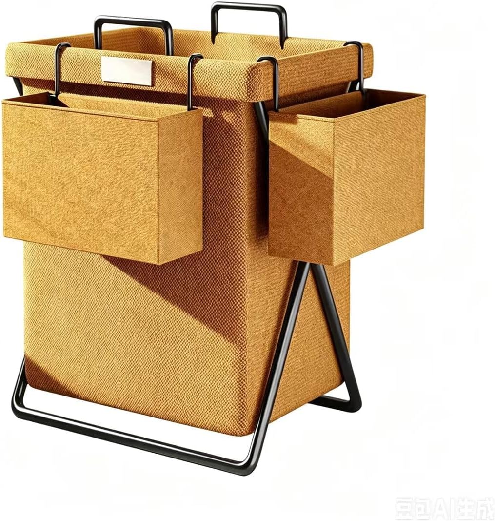 Iron frame fabric clothing storage box, foldable clothing organization box, suitable for bedroom, dormitory, and kitchen (Mocha brown with lid and two baskets)