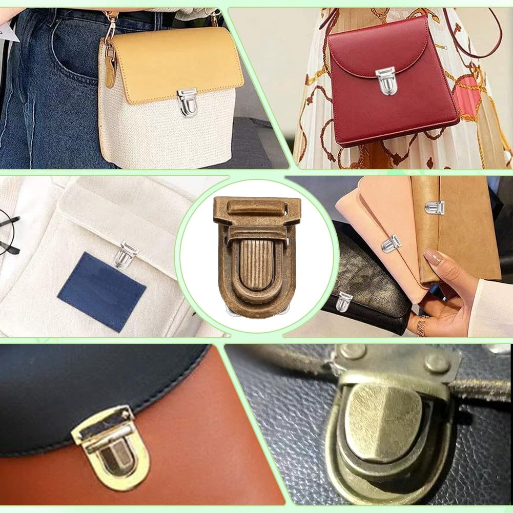PH PandaHall 10 Sets Iron Purse Push Locks Clasp Lock for Leather Bag Case Clasp for DIY Hangbag Purse Suitcase Closures Hardware, Antique Bronze