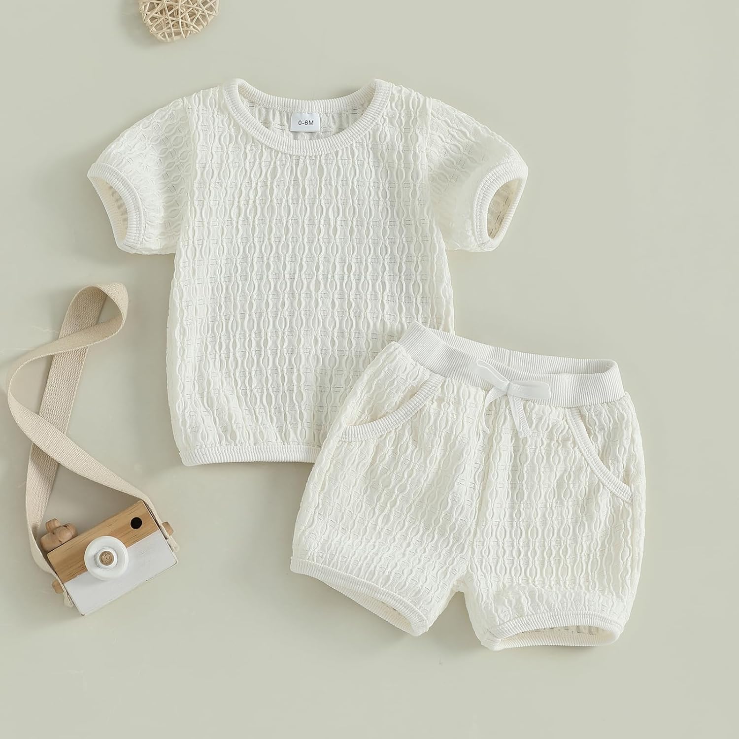 Fernvia Toddler Baby Girl Summer Clothes Solid Jacquard Short Sleeves T-Shirt Tops + Shorts 3 6 9 12 18 24 Months Outfits Set - Image 4