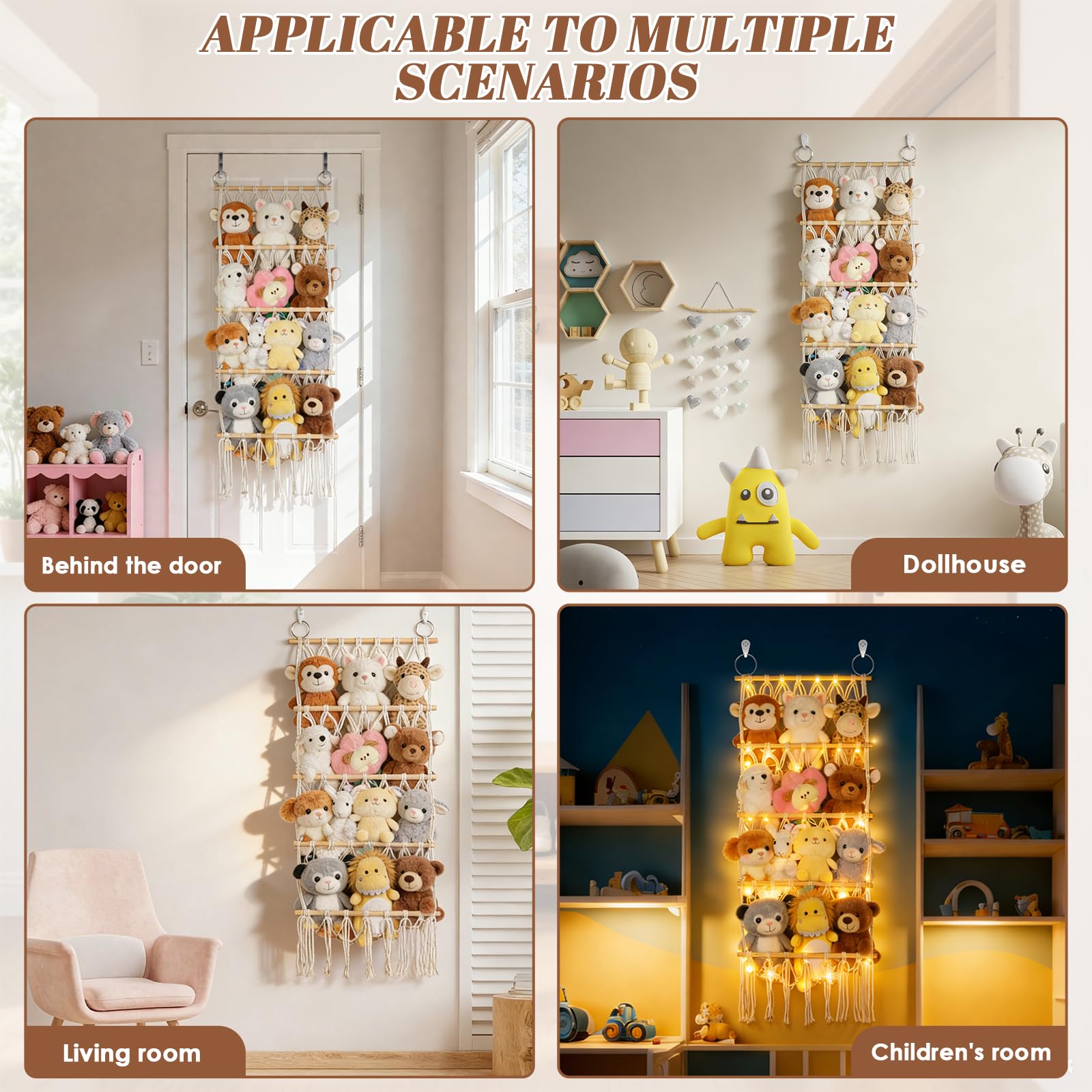 42 cm Kuscheltier Aufbewahrung Netz mit LED, Kinderzimmer Spielzeug Organizer Hängender mit Haken,Raumdekoration,Storage Cuddly Toys Storage Net Toy ,for Children's Room Bedroom Living Room