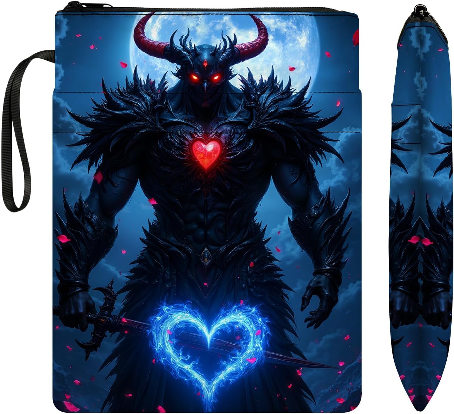Book Sleeve with Zipper 11.4" x 8.7", Waterproof Book Cover with Front Pocket, Carry Handle Journal Bag for Men Women Gifts Books Accessories for Travel Vacation, Love Red Swordsman