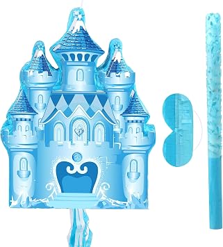 Winter Pinata Wonderland Themed Pinata with Blindfold Bat for Winter Princess Birthday Party Christmas Theme Supplies DecorationsBlue,Castle