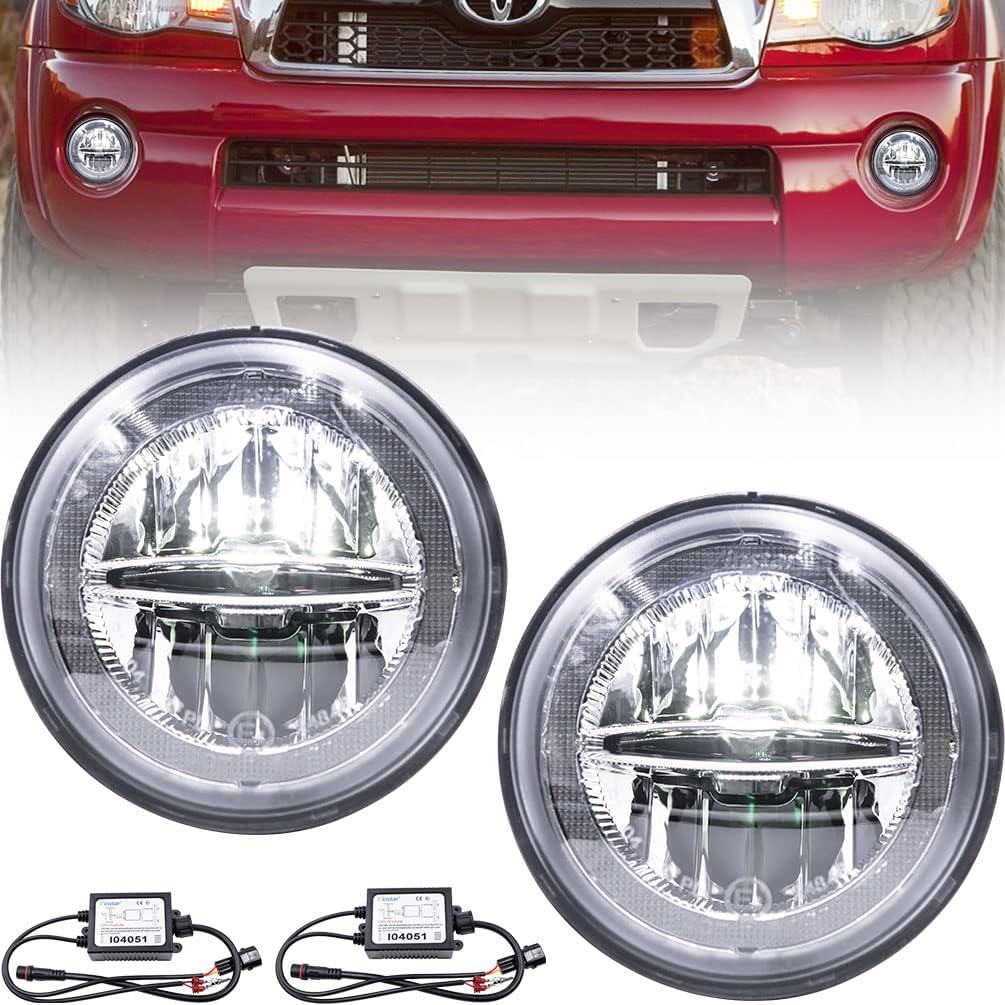 NJSBYL LED Fog DRL Daytime Running Light Assembly Replacement for 2005-2011 Toyoto Tacoma Tundra Sequqia Solara Fog Lamps H10 12V White LED Halo Ring Driving Spot Lights Kits 81211-AA030, TO2592117