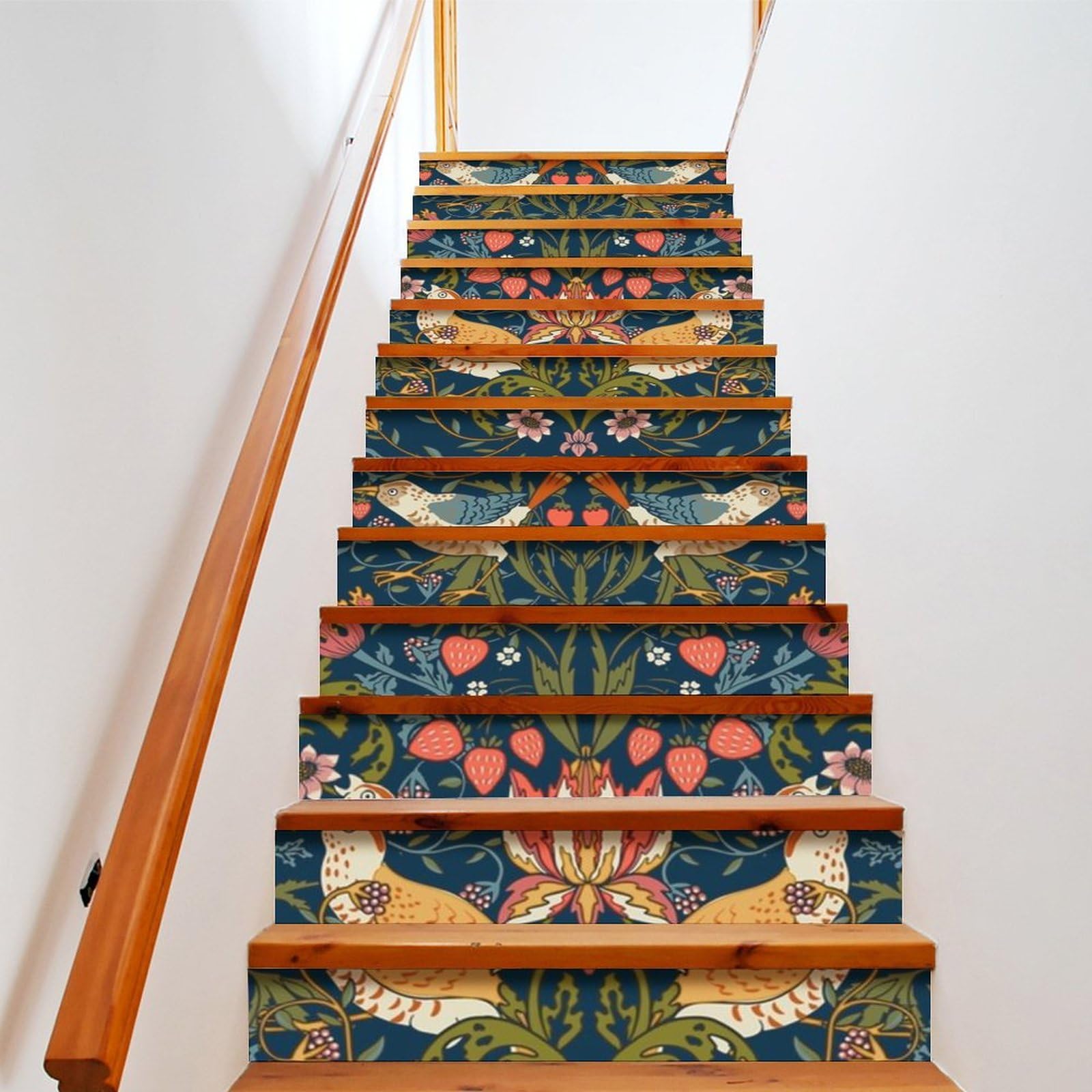 Coalho Abstract William Morris Print Staircase Stickers Art Stickers Staircase Decorations Watercolor Vintage Floral Flower Bird Art Home Decoration 100Cmx18cmx1 Set