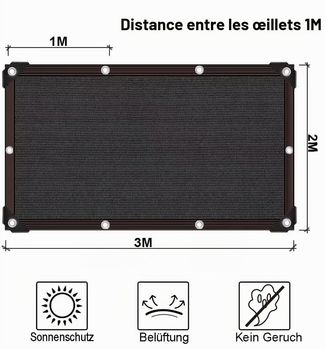 Filet de Protection Solaire 90-95% pour Jardin Patio, Voile d'ombrage 3 x 6 m pour Plantes Serre, extérieur pergola pelouse, Piscine Pare-Soleil pour poulailler, Facile à accrocher