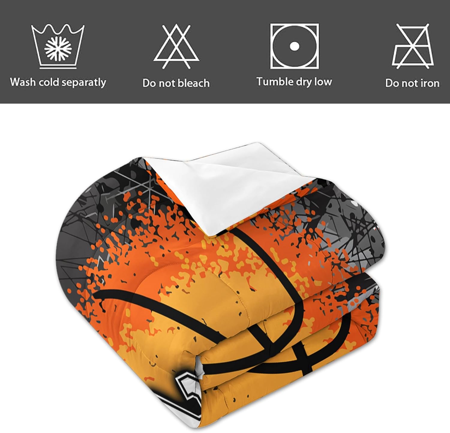 Basketball Comforter Set for Boys Kids Teens, Fire Pattern Basketball Boy Bedding Full Size Kids Comforter Set Orange Basketbal Ball Quilt Queen with with 1 Comforter and 2 Pillowcases