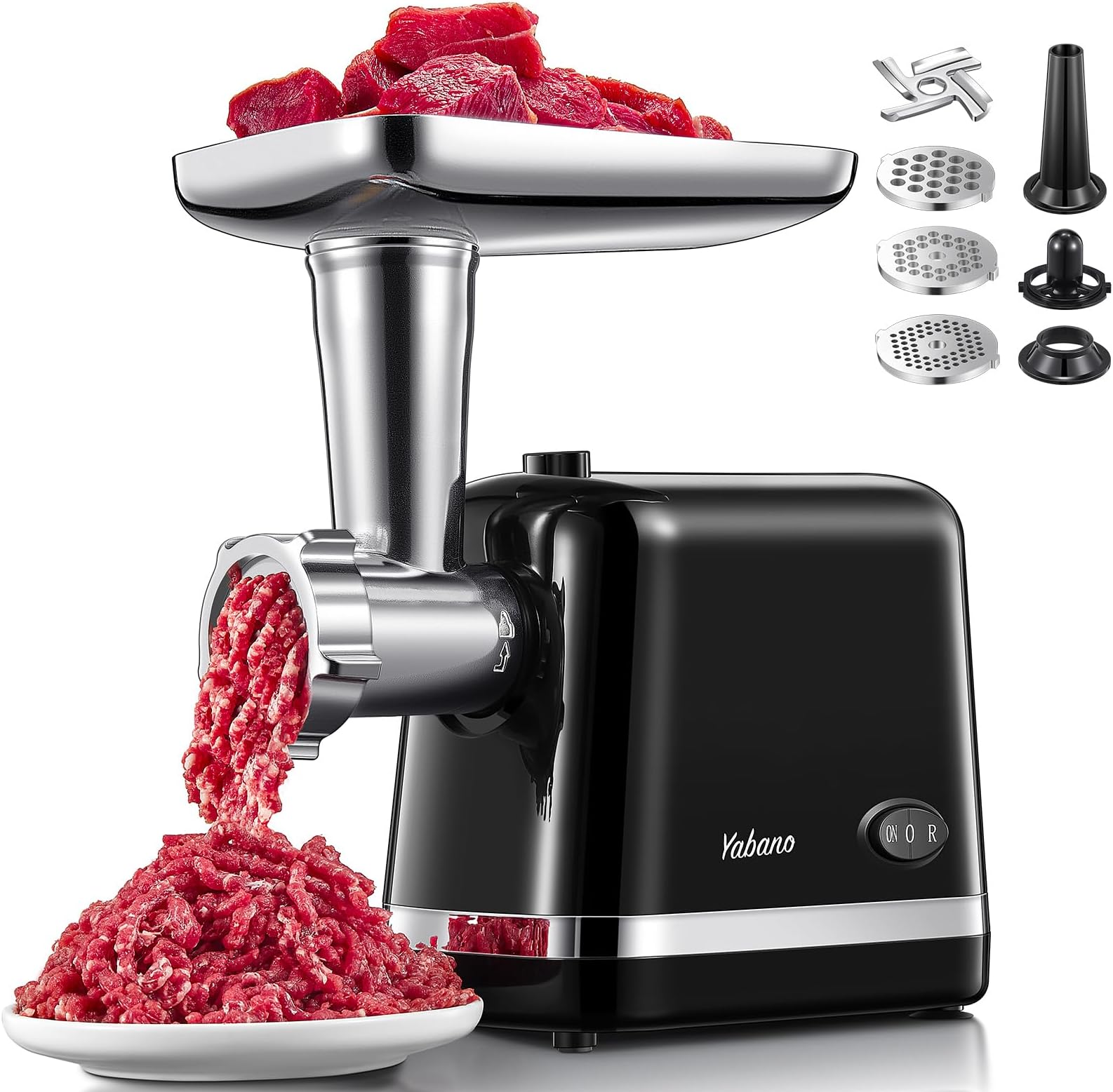 Electric Meat Grinder, Heavy Duty Meat Mincer, Sausage Stuffer Maker, Food Grinder with Sausage & Kubbe Kit, 3 Grinder Plates, Stainless Steel (Black)