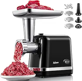 Yabano Moedor De Carne Elétrico, Moedor De Carne Robusto, Máquina De Fazer Linguiça, Moedor De Alimentos Com Kit Para Linguiça E Quibe, 3 Discos De Moagem, Aço Inoxidável (Preto)