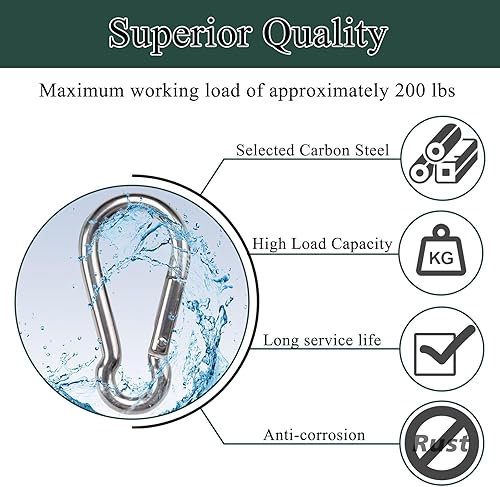 Miniatura 4 de Mosquetón de gancho de resorte M5, clip pequeño de mosquetón de 2 pulgadas, clip de resorte de acero galvanizado resistente de 316 pulgadas, llavero
