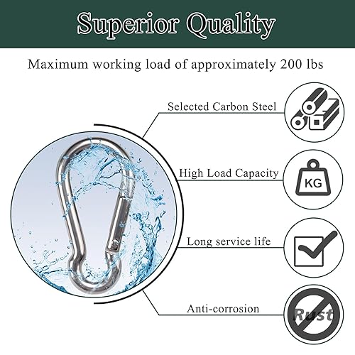 Miniatura 4 de Mosquetón de gancho de resorte M5, clip pequeño de mosquetón de 2 pulgadas, clip de resorte de acero galvanizado resistente de 3/16 pulgadas