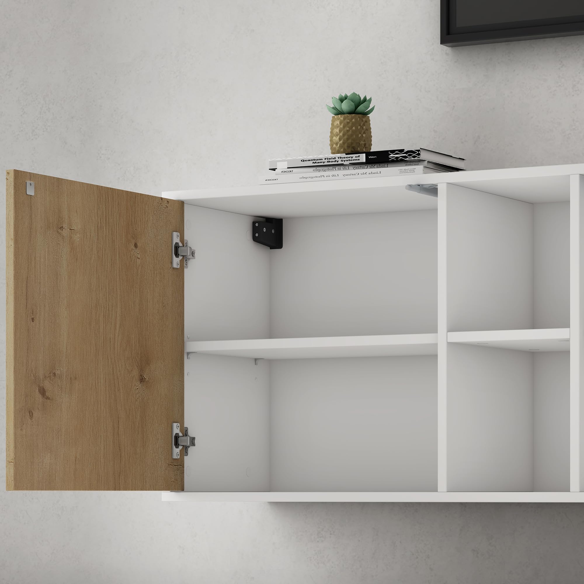 Mai & Mai Meuble de Rangement Buffet Commode Blanc Mat + Marron Clair 180cm