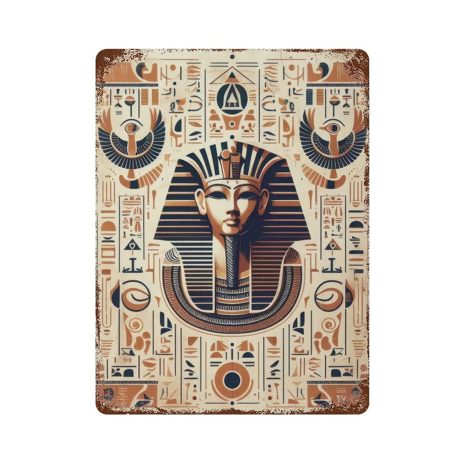 Egyptian Pharaoh Art Print 15.7"x11.8" Rust Effect Tin Sign, Old School Wall Decor for Pub, Kitchen And Man Cave Decor