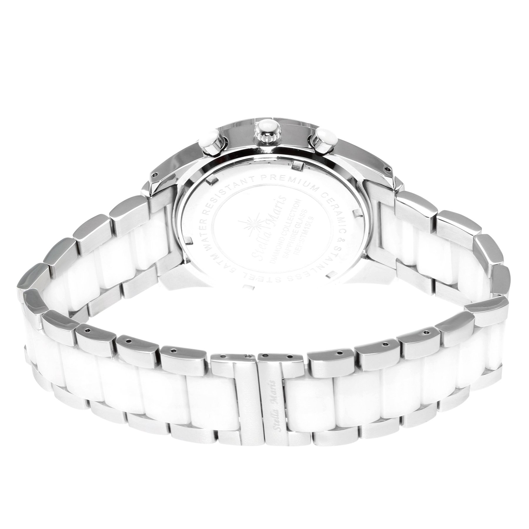 Stella Maris Damen Armbanduhr Analog Quarz Uhr Stilvolle Elegante Damenuhr Frauenuhr Weiß Silber Premium Keramik Armband Diamanten Swarovski STM15L9
