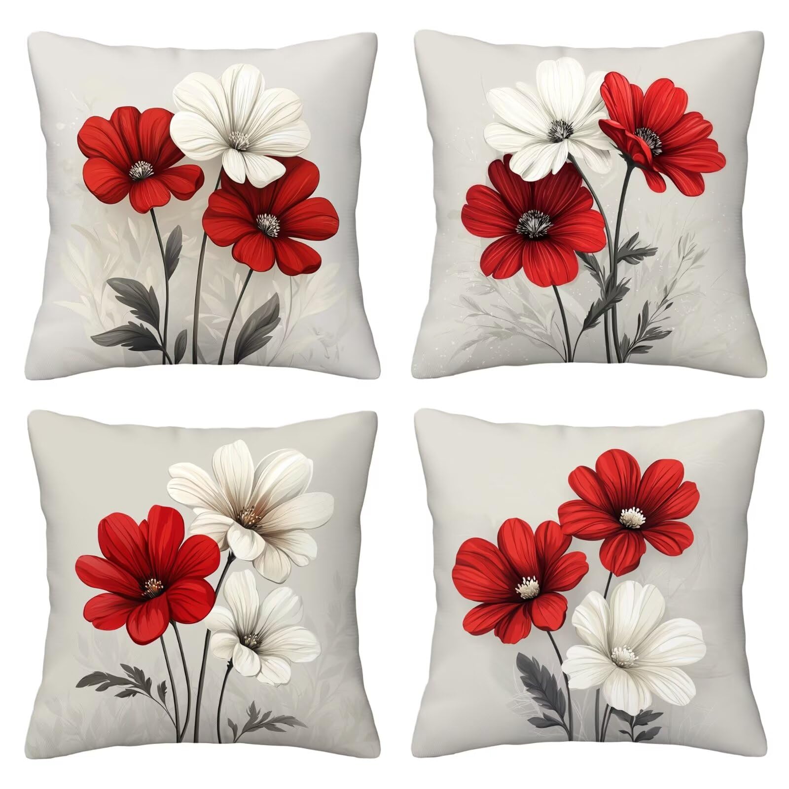 Kissenbezug 55x55 Grau 4er Set Samt Kissenbezüge Blume Zierkissenbezug Kissenhülle Dekorative Weiche Quadratische Dekokissenbezug Sofakissenbezug Couchkissen für Deko Schlafzimmer Wohnzimmer E-14