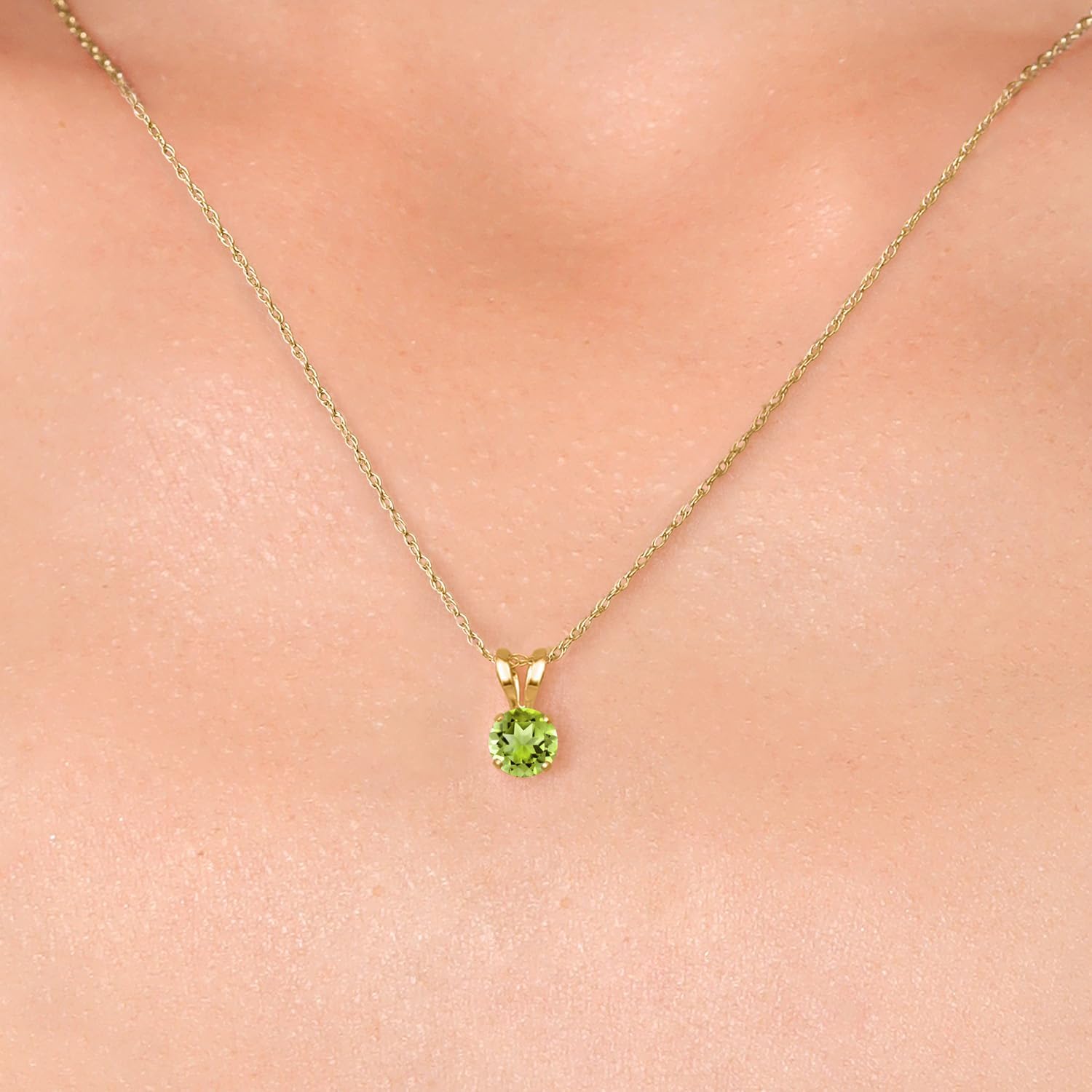 Gem Stone King 14K Yellow Gold Green Peridot Pendant Necklace for Women | 0.30 Cttw | Gemstone August Birthstone | Round 4MM | With 18 Inch Chain - Image 3