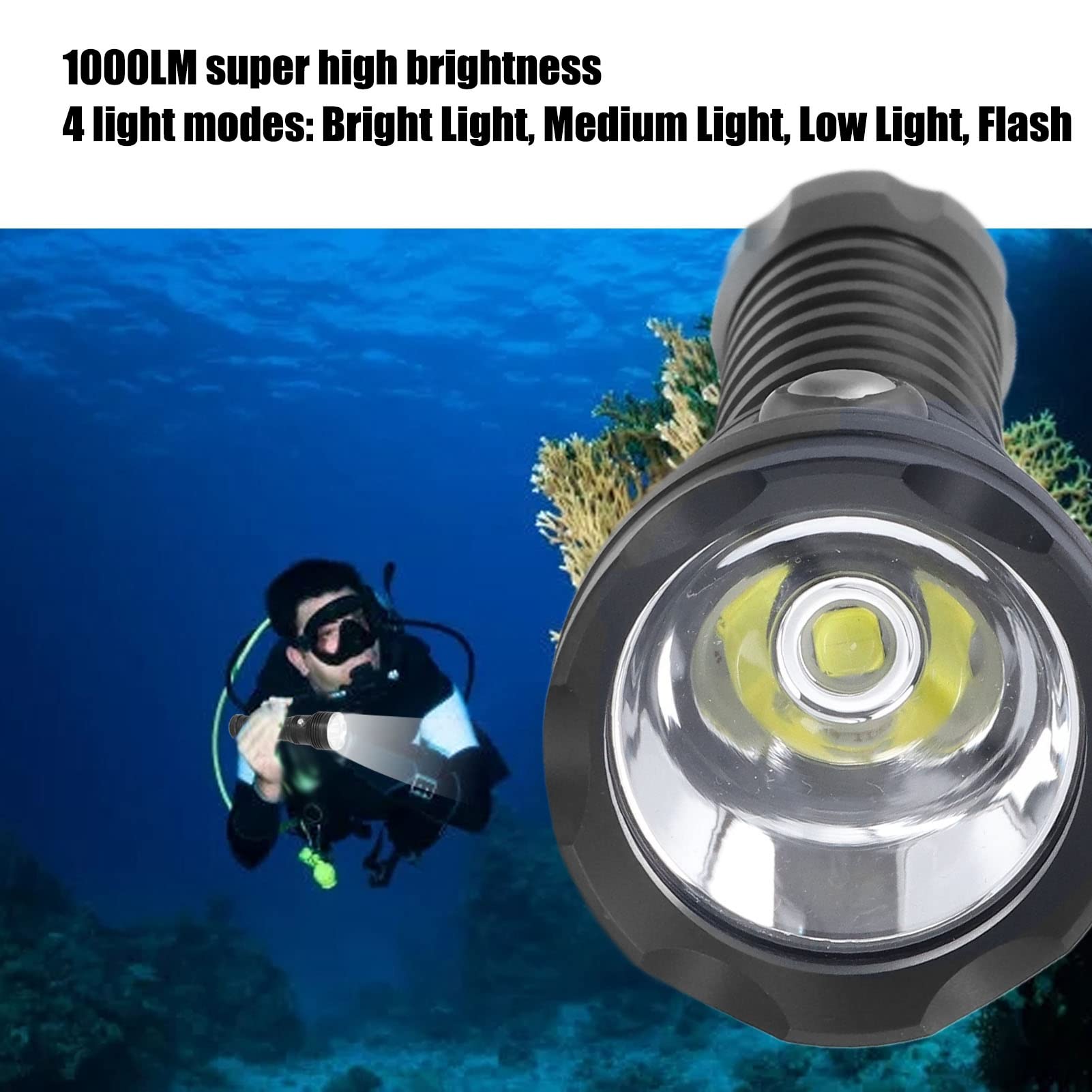 Torcia subacquea 10000 lumen XHP70 LED 4 modalità Lampada Immersione Ricaricabile IPX8 Lampada Subacquea Impermeabile 328 Piedi Lampada Subacquea Professionale