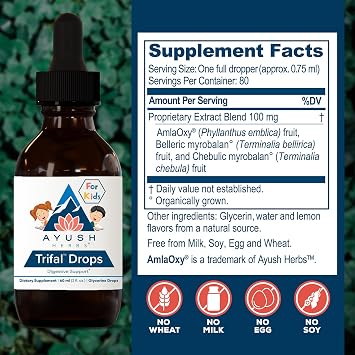 Ayush Herbs Trifal Drops, Children, 2 FL Oz Dropper Bottle (80 Servings) | Digestive & Immune Wellness Booster For Kids, Kids Alcohol Free Digestive Support Drops With Amla for Toddlers