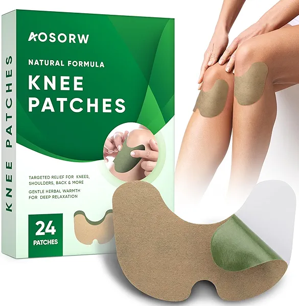 AOSORW Knee Relief Heat Patches: 24 Count Natural Herbal Wormwood Patches for Arthritis & Bone-on-Bone Support - Long-Lasting Relief for Muscle and Joint Discomfort