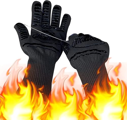 Guantes de barbacoa extremos de 1472 F para parrilla, guantes de seguridad para horno, resistentes a los cortes con silicona antideslizante para