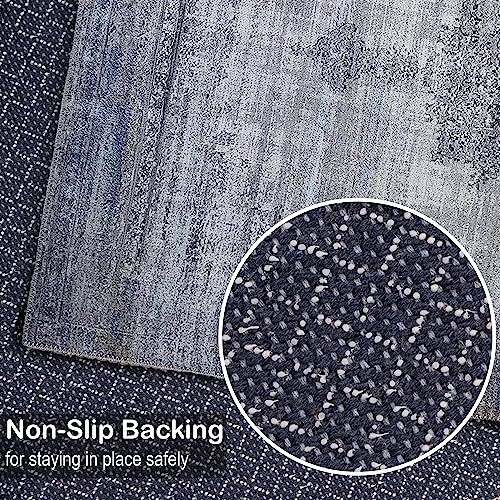 Adiva Rugs Machine Washable Area Rug With Non Slip Backing For Living Room, Bedroom, Bathroom, Kitchen, Printed Persian Vintage Home Decor, Floor Decoration Carpet Mat (Blue, 8' Round) #TOP4
