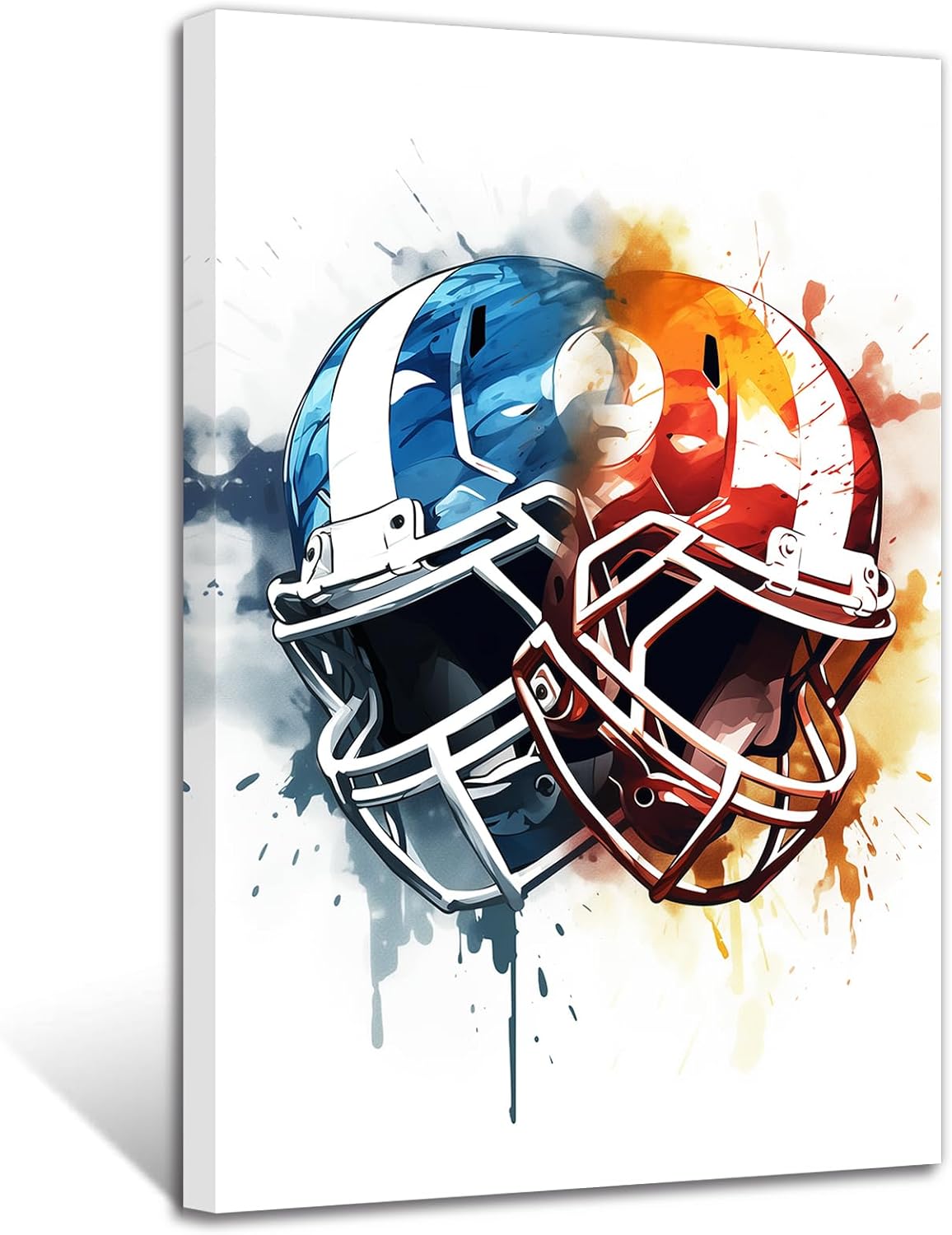 ZXHYWYM American Football Helmet Wall Art Abstract Sports Posters Colorful Football Helmet Canvas Prints Wall Decor for Boy's Kids Room Framed(4, (24.00" x 36.00"))