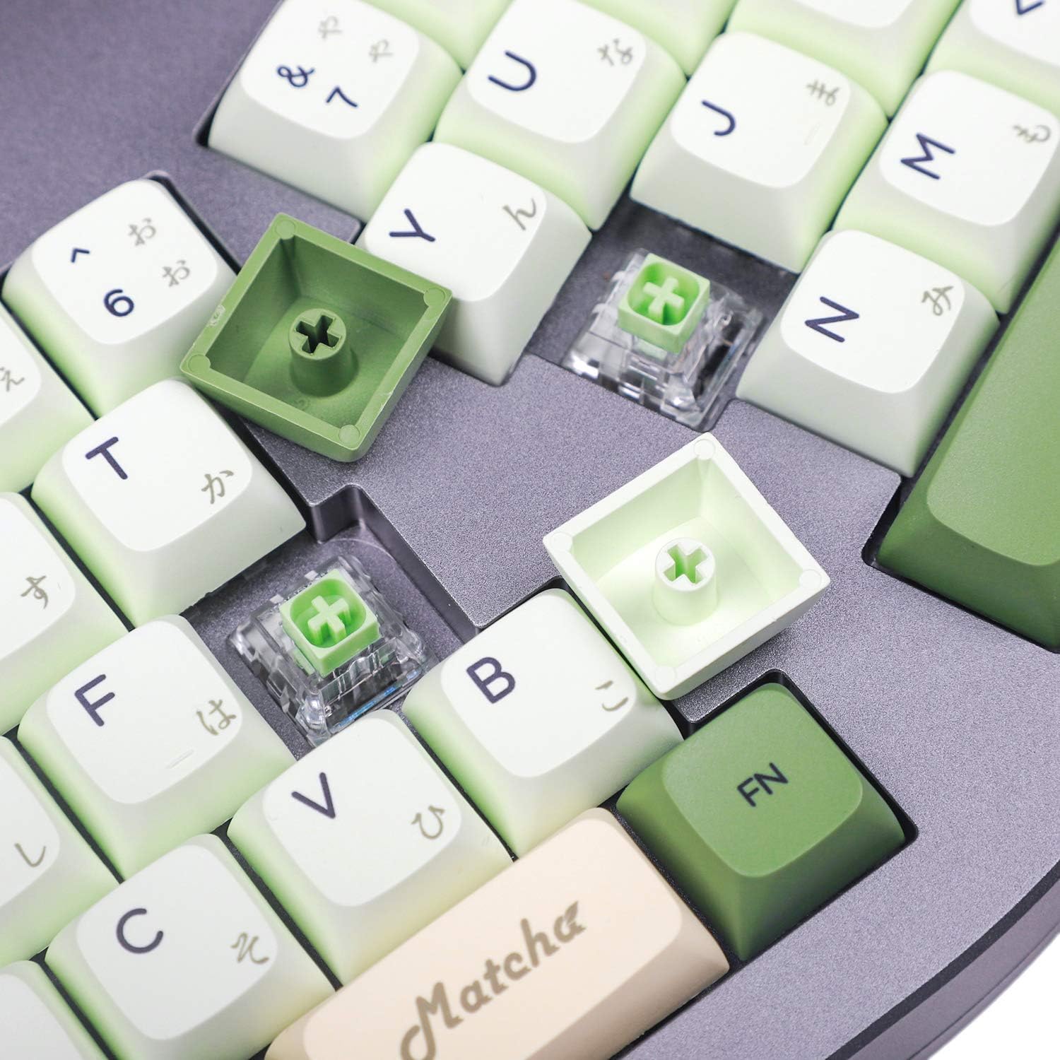 YMDK Matcha Dye Sub ZDA PBT Keycap Similar to XDA Japanese Korean Russian for MX Keyboard 104 87 61 Melody 96 KBD75 ID80 GK64 68 (Matcha Japanese Base kit)