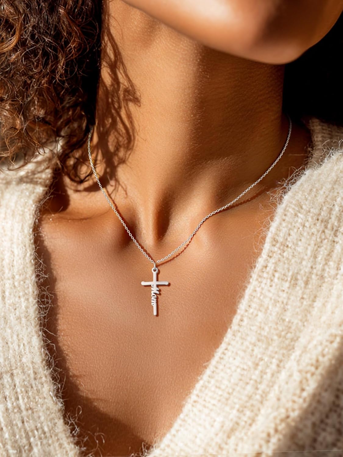 FaithHeart Stainless Steel Small Mom Cross Necklace for Women - Silver/Gold Dainty Faith Christian Pendant Necklaces with Message Card, Religious Jewelry Gifts for Mother Birthday - Image 2