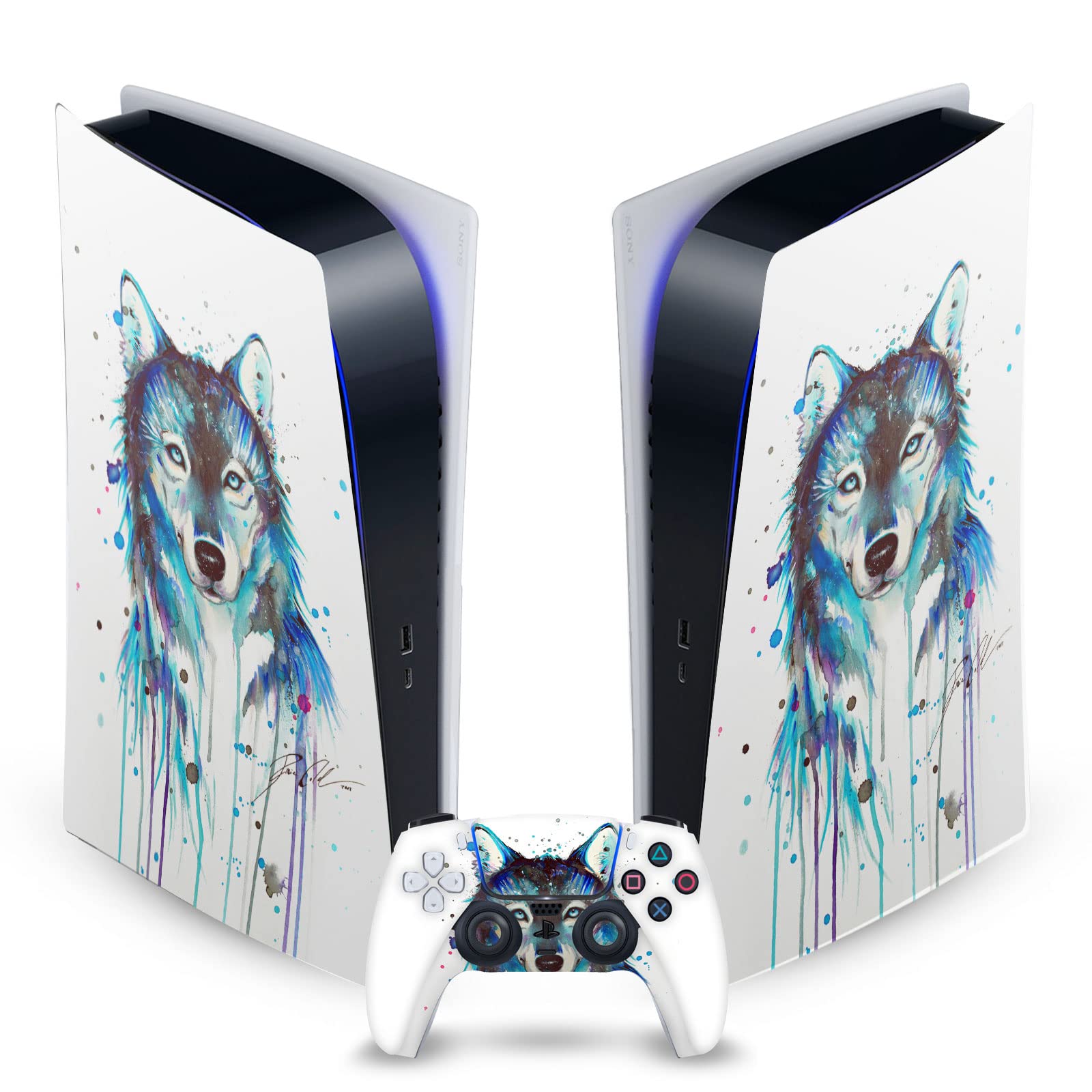 Skin PS5 Digital et manette autocollant vinyle Ice Wolf Pixie Cold par Head Case Designs - 7